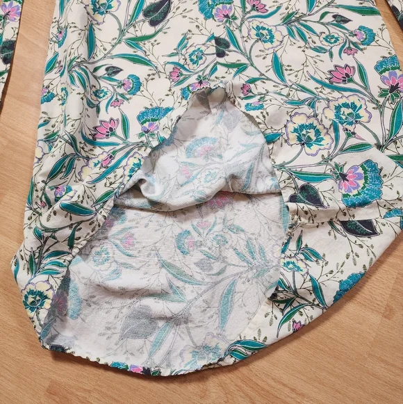 Ann Taylor Loft Linen Floral V-Neck Puff Sleeve Midi Dress Size MP Belted - Picture 10 of 16